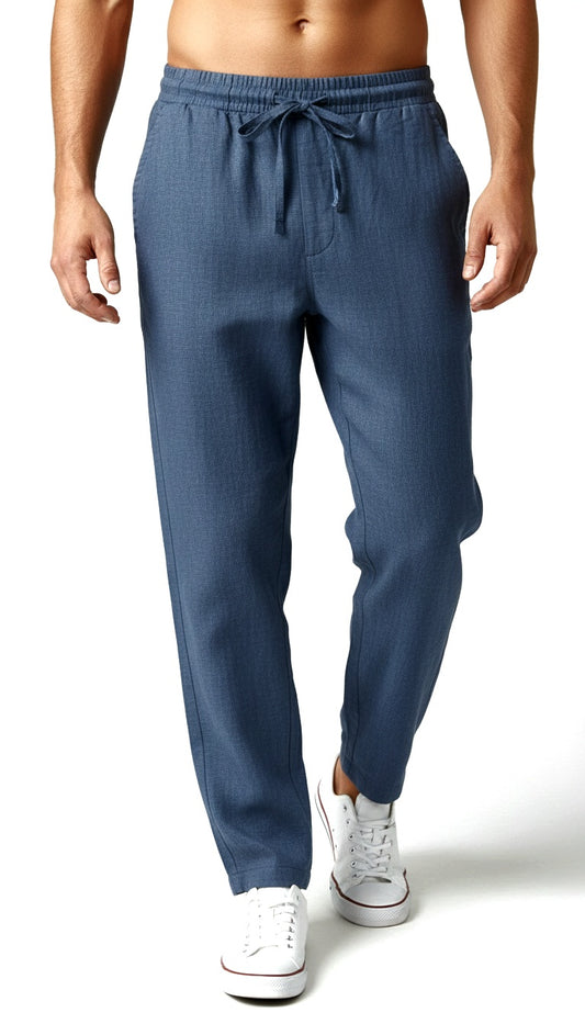 Linne Pant Relaxed Fit -Draw Cord Elastic Waist  - Back Pocket - Front Slant Pockets - Blue