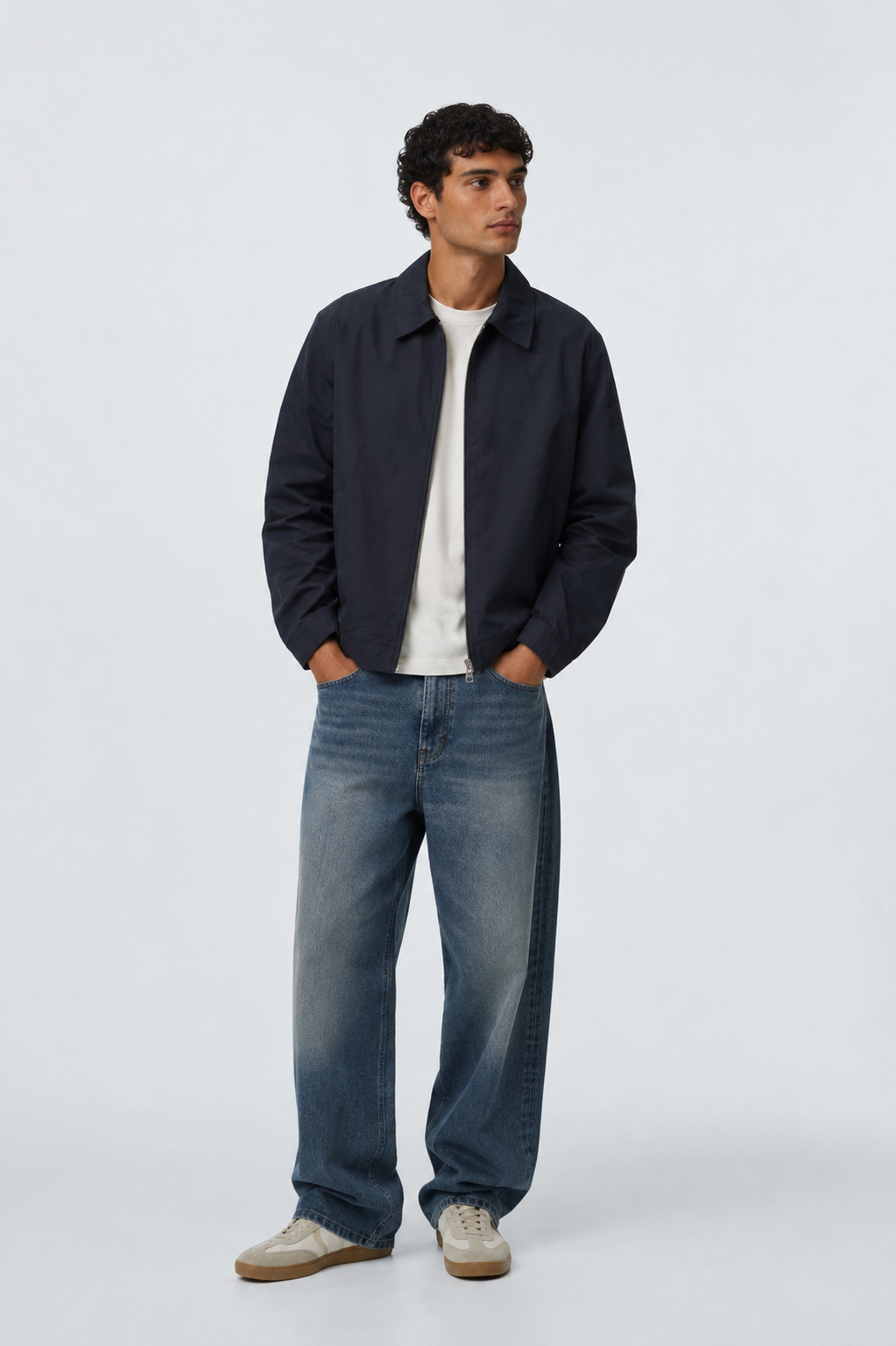Pull & Bear Jacket- crop fit full zipper unisex korean fit with inner lining. Navy blue