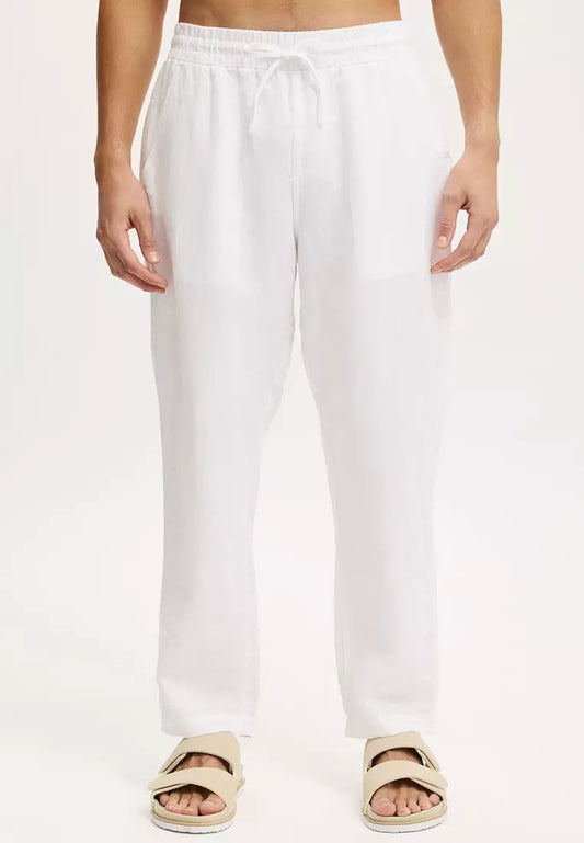 Linne Pant Relaxed Fit -Draw Cord Elastic Waist  - Back Pocket - Front Slant Pockets- White