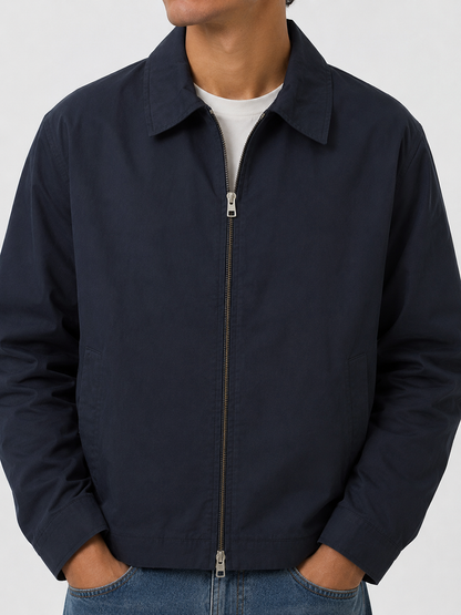 Pull & Bear Jacket- crop fit full zipper unisex korean fit with inner lining. Navy blue