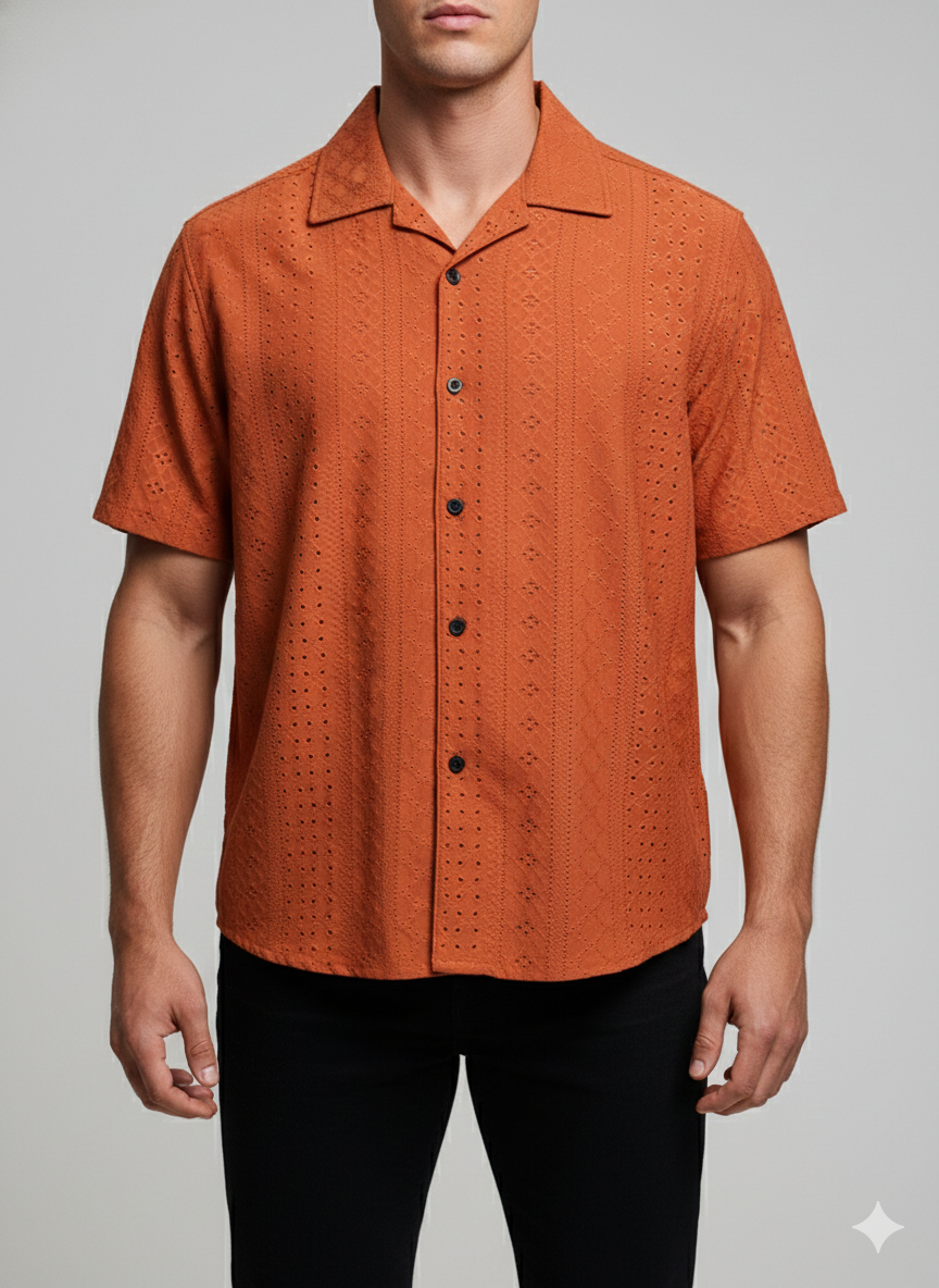 Cuban Collar Shirt Cutlon-Orange