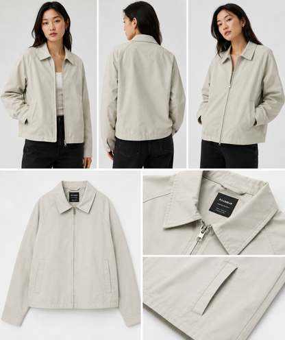Pull & Bear Jacket- crop fit full zipper unisex korean fit with inner lining.