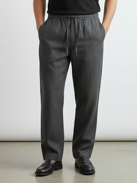 Linne Pant Relaxed Fit -Draw Cord Elastic Waist  - Back Pocket - Front Slant Pockets - dark grey