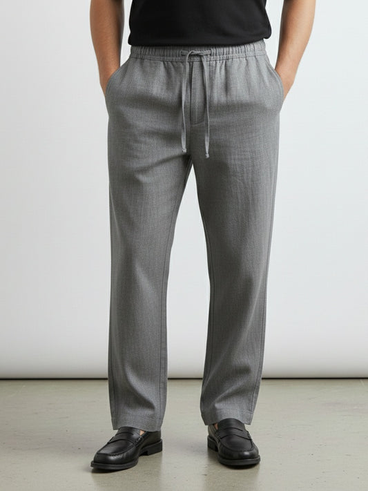 Linne Pant Relaxed Fit -Draw Cord Elastic Waist  - Back Pocket - Front Slant Pockets - Light Grey