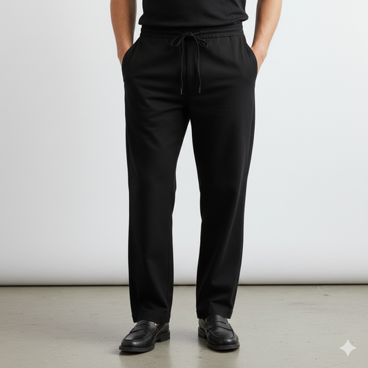 Linne Pant Relaxed Fit -Draw Cord Elastic Waist  - Back Pocket - Front Slant Pockets. Black