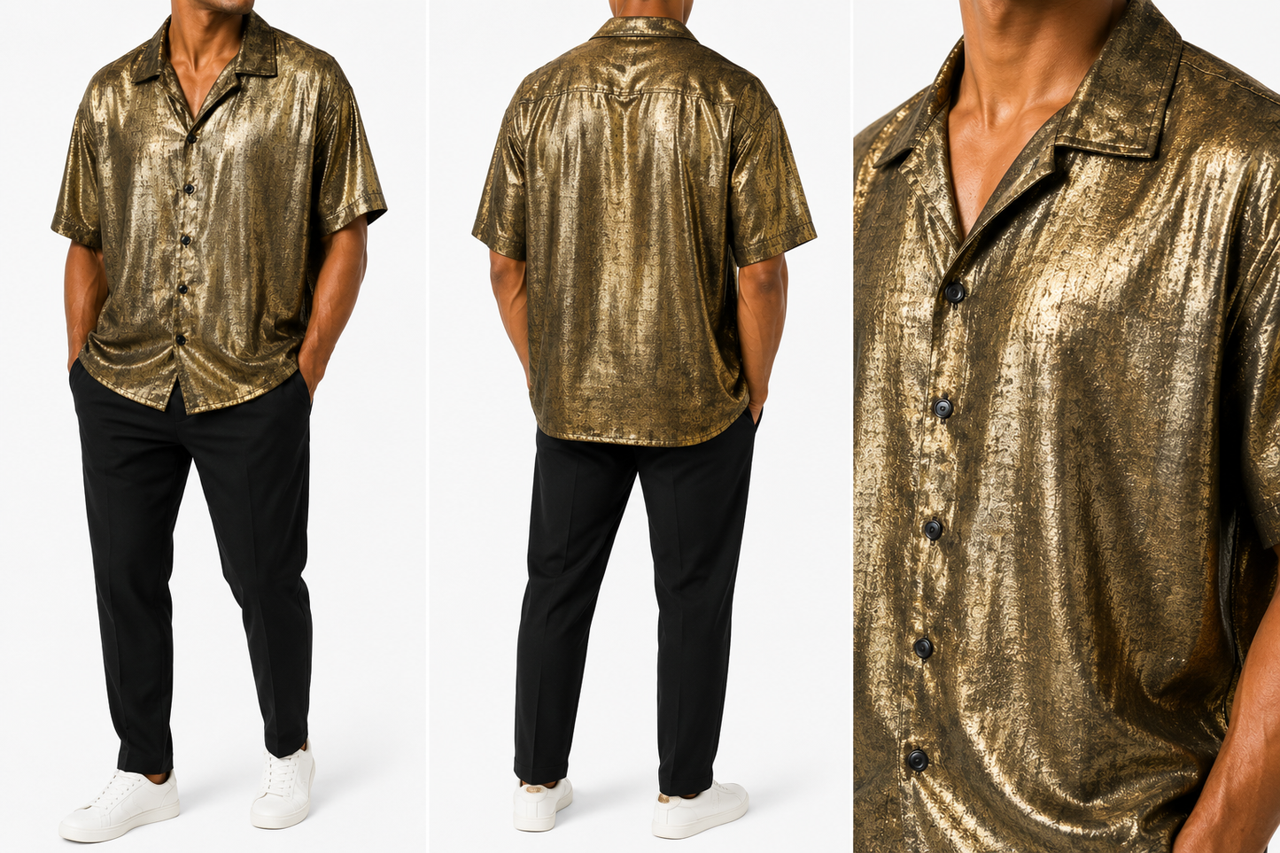 Cuban Collar Shirt - Gold shine