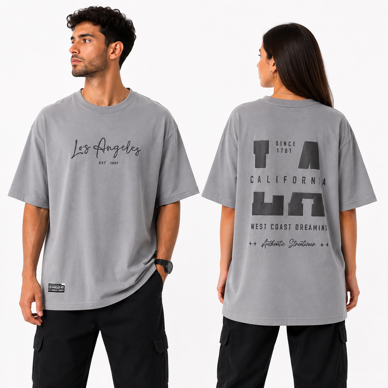 Oversized T-shirt LA Los Angels- Light Grey