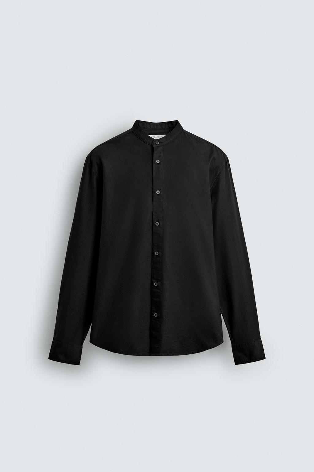 Linnen Chinese Collar Shirt - Black
