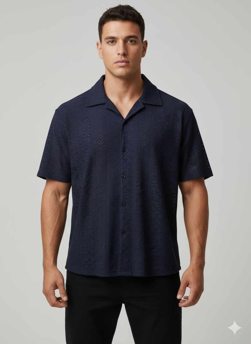 Cuban Collar Shirt Cutlon-Black
